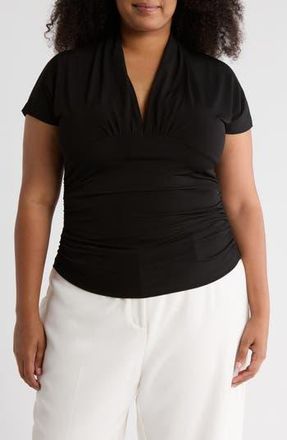 Renee C V-Neck Short Sleeve Ruched Top in Black at Nordstrom Rack, Size 3 X
