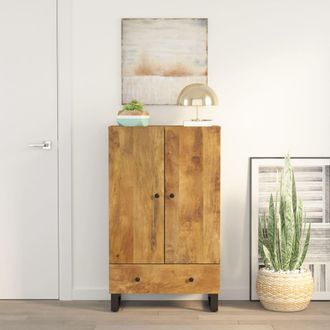 vidaXL Aparador Con Caj&oacute;n Hierro Y Madera Maciza Mango 60x33x100 Cm Vidaxl