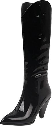 Generic Womens Winter Knee High Boots Slip Smooth Booties Pointed Toe Tapered Heels Boots