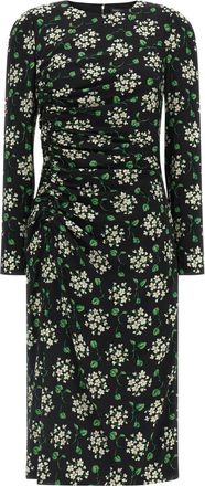 Dolce & Gabbana Black Crew Neck Flower Print Midi Dress