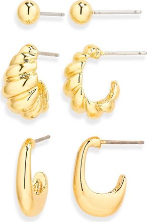 Nordstrom Rack Demi Fine Set of 3 Ball Stud & Huggie Hoop Earrings in Gold at Nordstrom Rack