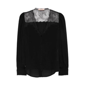 Twinset Blouse met kanten rand - Dames - Blouses & Shirts - Zwart - Maat: M Zijde