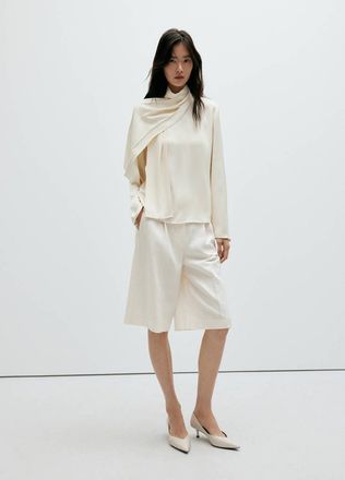 Mango Blusa collo alto dettaglio foulard grezzo - Donna - XL - MANGO