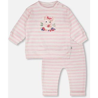 Deux par Deux Cotton Jersey Stripes Top and Pants Set in White & Pink Stripes at Nordstrom, Size 18M