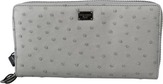 Dolce & Gabbana Witte Struisvogel Leren Heren Clutch Portemonnee - Dames - Portefeuilles - Grijs - ONE Size - Leer - Accessoires