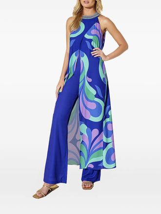 Allure Bridals beaded-neckline print top - Blue