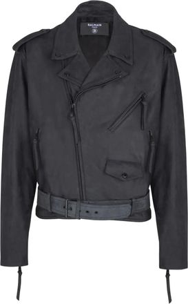 Balmain Leren bikerjack - Zwart