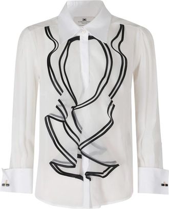 Elisabetta Franchi Georgette Blouse met Ruches - Dames - Blouses - Wit - L - Satijn - Overhemden