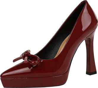 Generic High Heels for Women Stiletto Pointed Toe Pumps 12CM Bow Wedding Shoes Sexy for Bride Prom Party (Red,7.5)