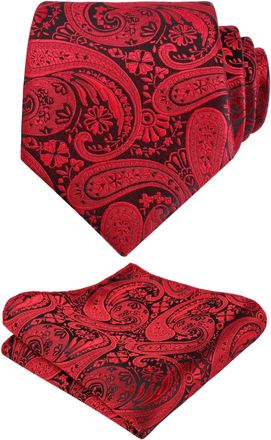 Alizeal Mens Paisley Tie and Hanky Formal Casual Classic Wedding Business Necktie and Pocket Square Set, Wine Red