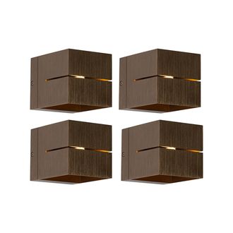 QAZQA Qazqa Moderno Set De 4 Apliques Inteligentes Bronce Oscuro 9,7 Cm Con Wifi G9 - Transfer Groove Aluminio Cuadrada Adecuado Para Led Max. 1 X 2.5 Watt