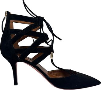 Aquazzura Belgravia Lace-Up Pumps in Black Suede