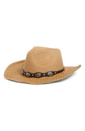 Vince Camuto Concho Trim Cowgirl Hat in Tan at Nordstrom Rack
