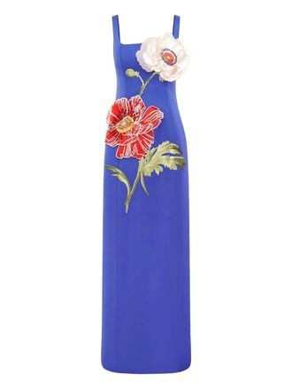 LEO LIN Adelina embroidered maxi dress - women - Polyester - 4 - Blue