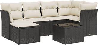 vidaXL Vidaxl - Set De Comedor De Jard&iacute;n 7 Pzas Y Cojines Rat&aacute;n Sint&eacute;tico Negro