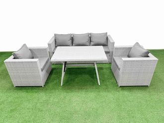 Fimous Outdoor PE Rattan Sofa Armchair Set with Light Grey 5 Pieces