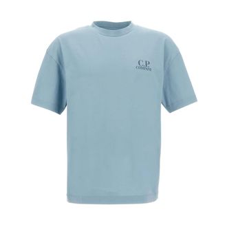 C.P. Company T-Shirts, male, Blue, Size: XL Cotton Logo T-Shirt