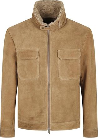 Salvatore Santoro Brown Suede Jacket With Plush Shearling Lining And Front Zip Closure