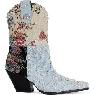 Azalea Wang Akari Block Bootie in Denim Multi at Nordstrom, Size 8.5