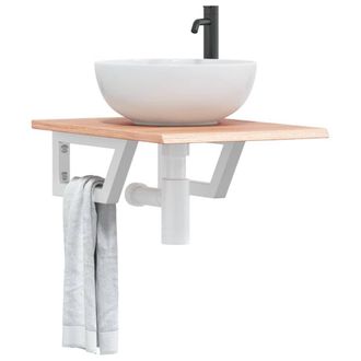 Berkfield Home Basin Shelf Wall Mounted Steel & Solid Wood Oak in Brown