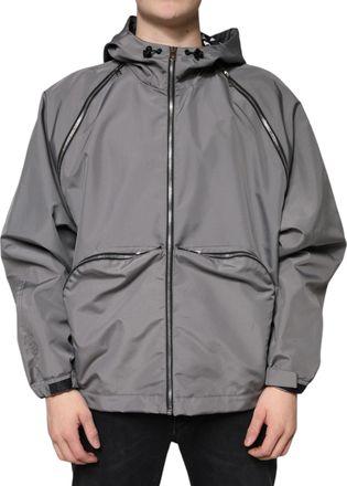 Dolce & Gabbana Gray Polyester Hooded Men Full Zip Jacket Clothing