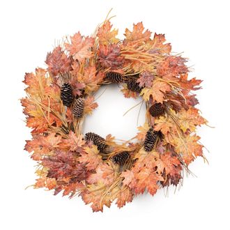 Melrose International Fall Maple Leaf and Pinecone Wreath 26D - Orange, Yellow, Brown