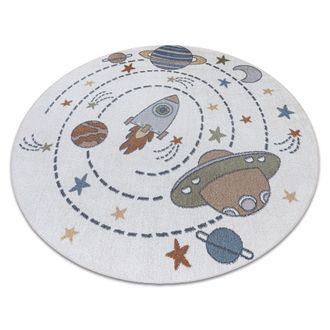 RugsX Rugsx - Alfombra Bono 8288 C&iacute;rculo Espacio, Planetas Crema / Antracita Multicolour Circulo 140 Cm