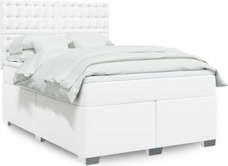 vidaXL Cama Box Spring Con Colch&oacute;n Cuero Sint&eacute;tico Blanco 160x200 Cm Vidaxl