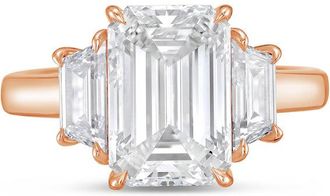 Diana M. Jewels 14kt rose gold lab grown 3ct emerald diamond ring with trapezoids on the sides