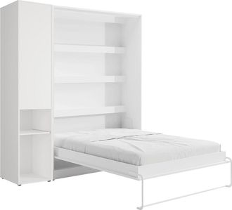 Vente-Unique Cama abatible vertical 140 x 200 cm - 1 columna de almacenamiento - Con LEDs - Blanco - RAPILI
