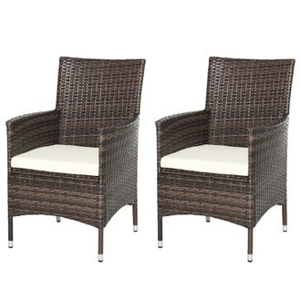 OUTSUNNY 2PC Outdoor Rattan Armchair Wicker Dining Chair Set for Garden Brown | TJ Hughes