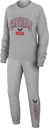 WEAR by Erin Andrews Womens WEAR by Erin Andrews Heather Gray Washington Capitals Knit Long Sleeve Tri-Blend T-Shirt & Pants Sleep Set at Nordstrom, Size X-Large