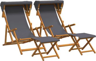 vidaXL Silla De Terraza 4 Pcs 3 Posici&oacute;n Madera De Eucalipto Maciza Vidaxl