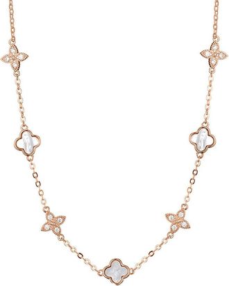 Adornia Adornia 14K Rose Gold Plated Cz Mixed Clover Station Necklace