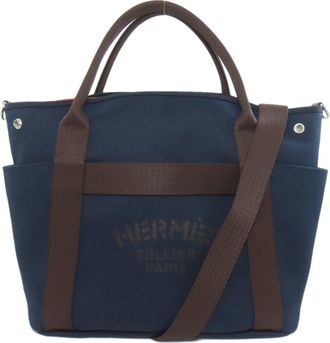 Herm&egrave;s Navy Canvas Tote Bag (Pre-Owned)