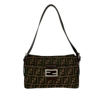 Fendi Black Brown Canvas Leather Shoulder Bag Tote Bag (Pre-Owned)