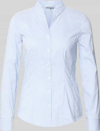 More & More More & More Slim Fit Bluse mit Stehkragen und V-Ausschnitt in Hellblau, Gr&ouml;&szlig;e 36