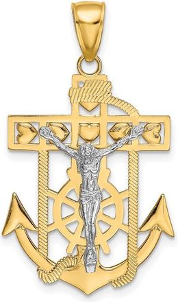 Diamond2Deal 14k Two-tone Gold Mariners Crucifix Pendant
