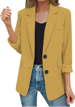 Generic Your Orders My Account Black of Friday Blazer Suit for Women UK Elegant Long Sleeve Blazer Jacket With Pocket Fashion Solid Color Two Button Blazers C