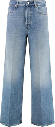 Gucci Wijde jeans met leren label - Dames - Loose Fit Jeans - Blauw - W27 - Katoen - Jeans
