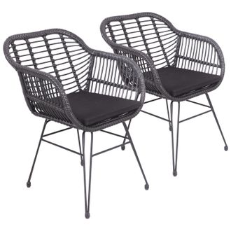 Happy Garden Happy Garden - Lote De 2 Sillones De Rat&aacute;n Sint&eacute;tico Negro Con Cojines Cinta