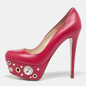 Loriblu Pink Leather Crystal Embellished Platform Pumps
