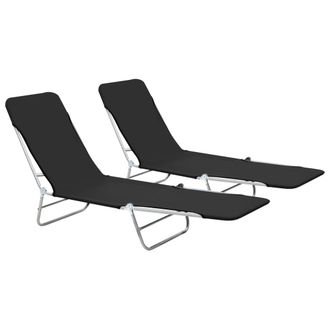 vidaXL Tumbonas Plegables 2 Unidades Acero Y Tela Negras Vidaxl