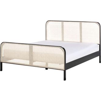 Beliani Cama Con Somier Moderna Cabecero Con Trenza Vienesa Madera De Pino Negro 160 X 200 Cm Gonfaron