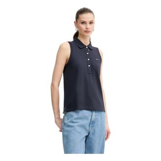 GANT Tops, Dames, Blauw, S, Katoen, Mouwloze Poloshirt