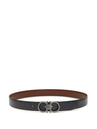 Ferragamo Cintura con logo caratteristico Gancini reversibile - Grigio