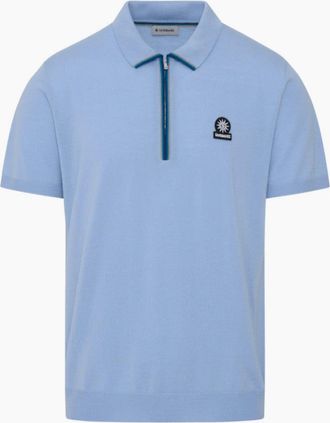 Sandbanks Mens Sandbanks Colour Stripe Knitted Zip Polo S1-26 Dusty Blue - Size: 42