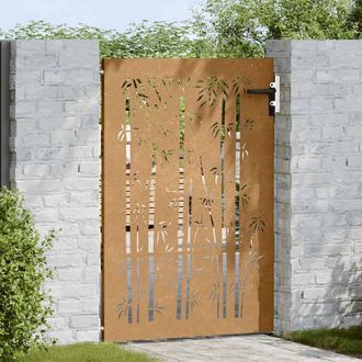 Berkfield Home Beautiful Garden Gate 85x125 cm Corten Steel Bamboo Design in Brown