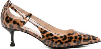 Liu Jo 55mm leopard-print cut-out pumps - women - Polyurethane/Polyester/Polyurethane/Leather/Rubber - 40 - Brown