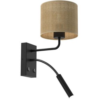 OEM Aplique De Pared Negro Con Pantalla De Yute, L&aacute;mpara De Lectura, 2 Interruptores De Yute, 1xe27 15w + 1xg9 8w Luminex